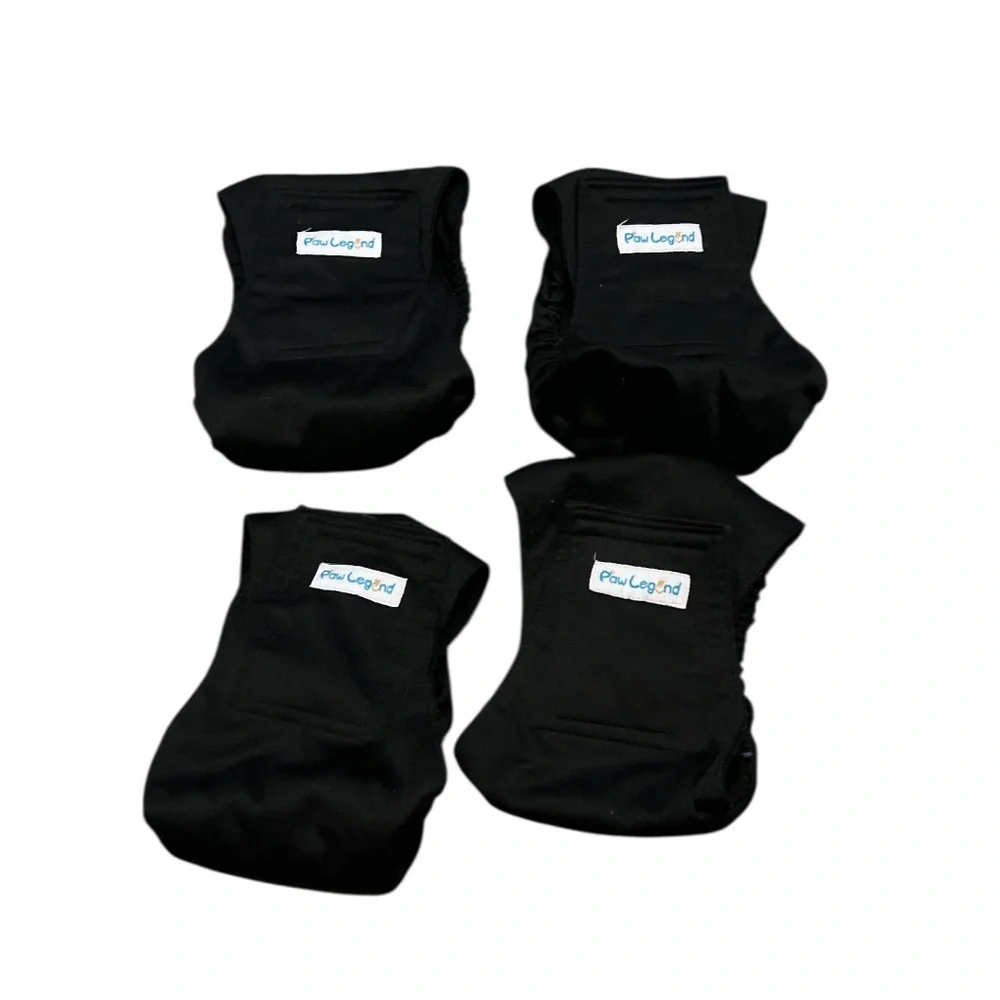 Four Doggie diapers Paw Legend Washable Dog Belly Band Black Diapers sz small